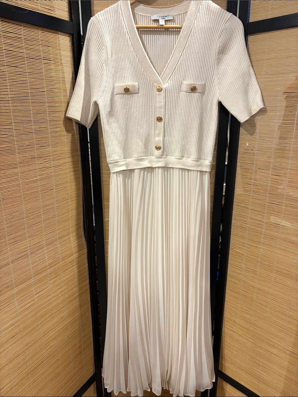 Ever New Cream Ribbed Knit Top Maxi Dress with Pleated Skirt